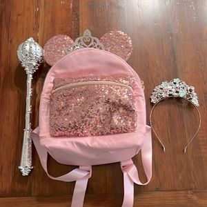 Rare DCL Disney Backpack, wand and princess crown